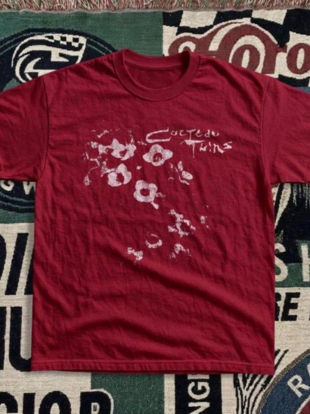 Cherry red white abstract splatter T shirt